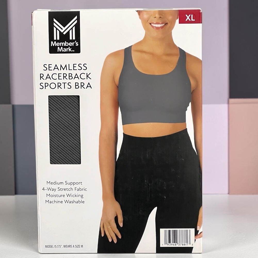 Seamless Racerback Sports Bra Charcoal Grey XL Medium Support Members Mark